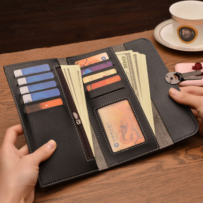 Three-Fold Buckle Long Wallet