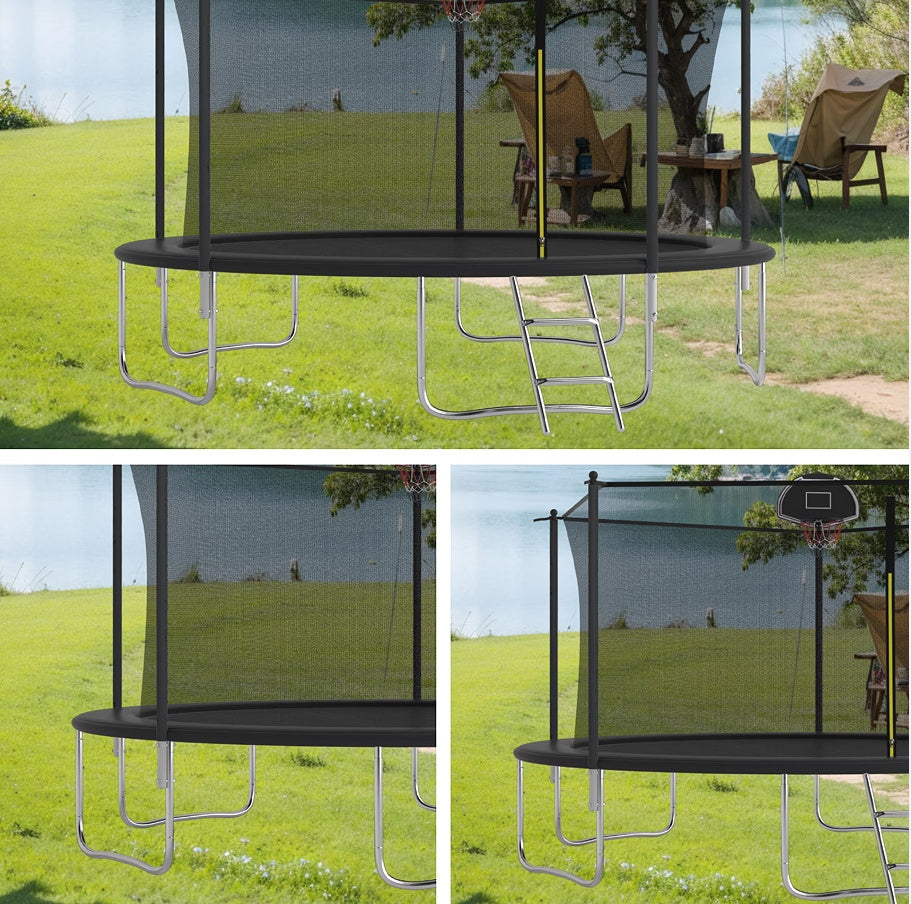 14 FT TRAMPOLINE INSIDE SAFETY NET WITH BASKETBALL HOOP
