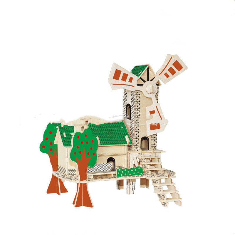 Wooden Puzzle Custom Blocks Green Windmill