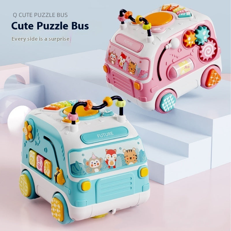 Fun Puzzle Bus Early Education Children Enlightenment Electric Sound And Light Universal Toy Car