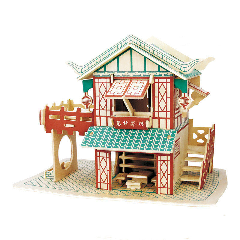 Wooden Puzzle Custom Blocks Teahouse