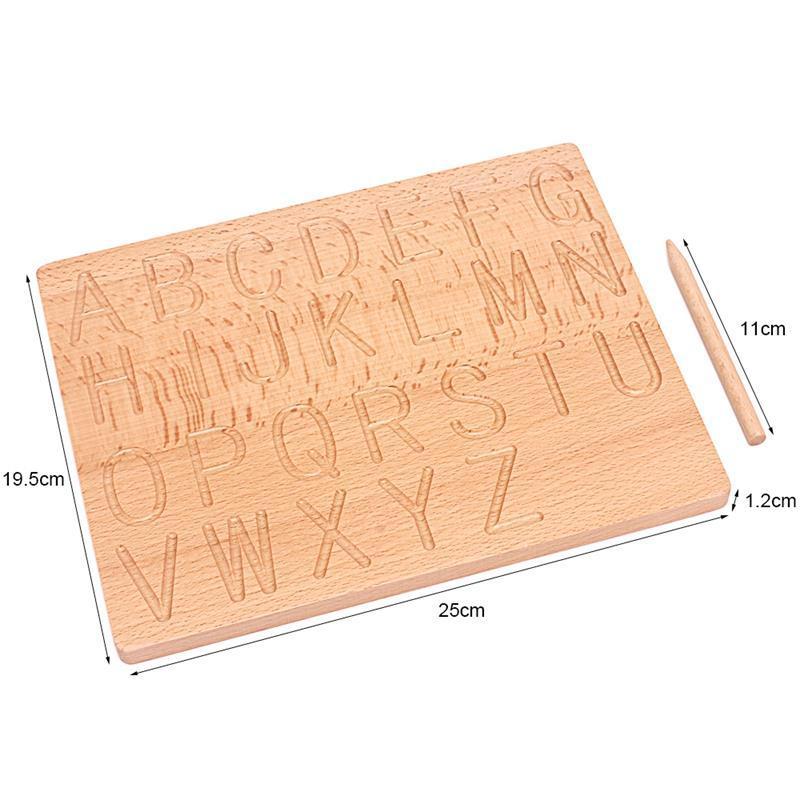 Wooden concave-convex groove calligraphy board Early education Montessori numbers and letters geometry beech braille board Digital and Letter