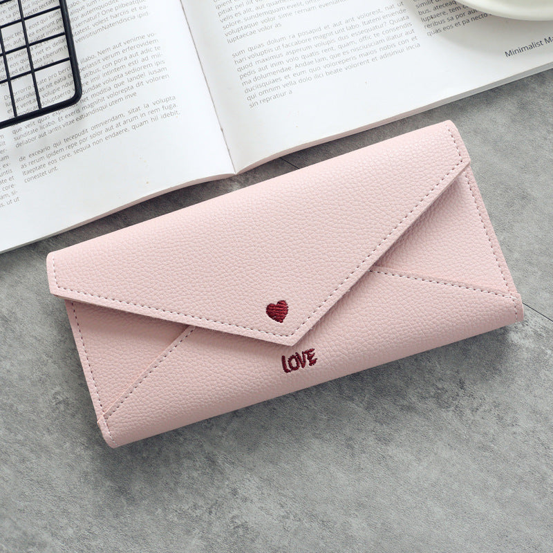 Women's Heart-Shaped Embroidery 2-Fold Wallet