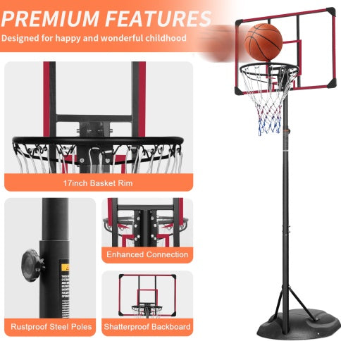 Portable Basketball Hoop System Stand Height Adjustable 7.5ft - 9.2ft With 32 Inch