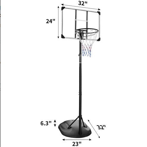Portable Basketball Hoop System Stand Height Adjustable 7.5ft - 9.2ft With 32 Inch