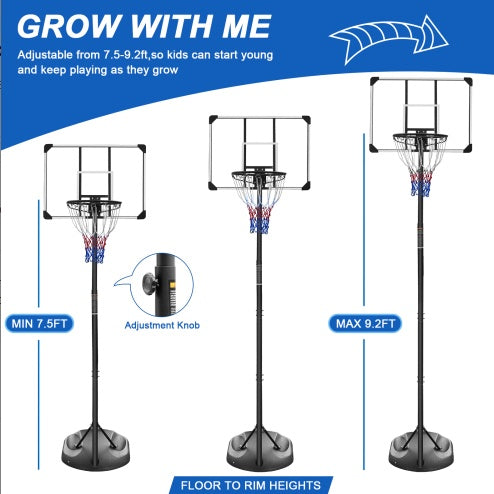Portable Basketball Hoop System Stand Height Adjustable 7.5ft - 9.2ft With 32 Inch
