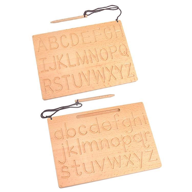 Wooden concave-convex groove calligraphy board Early education Montessori numbers and letters geometry beech braille board