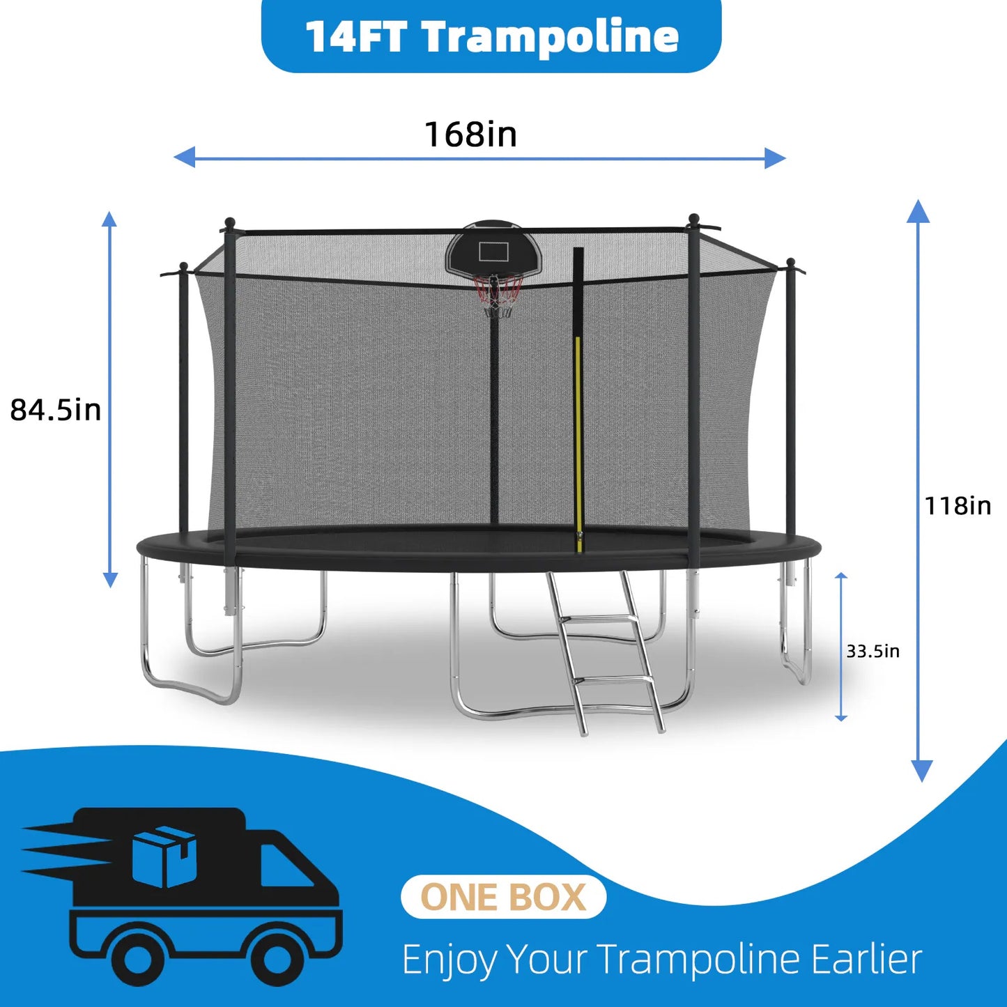 14 FT TRAMPOLINE PUMPKING STYLE WITH BASKETBALL HOOP