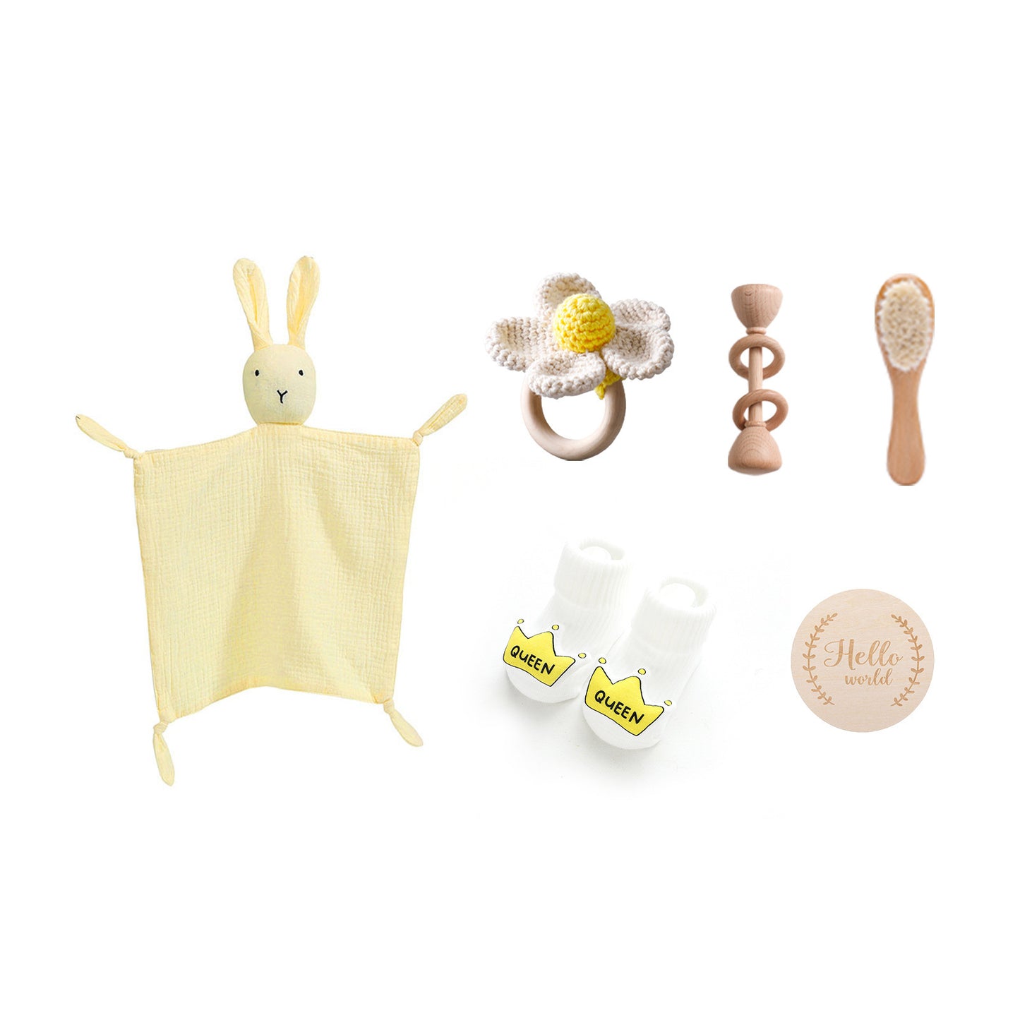 Infant Comfort Rattle Rabbit Bath Towel Gift Set Crochet Flower