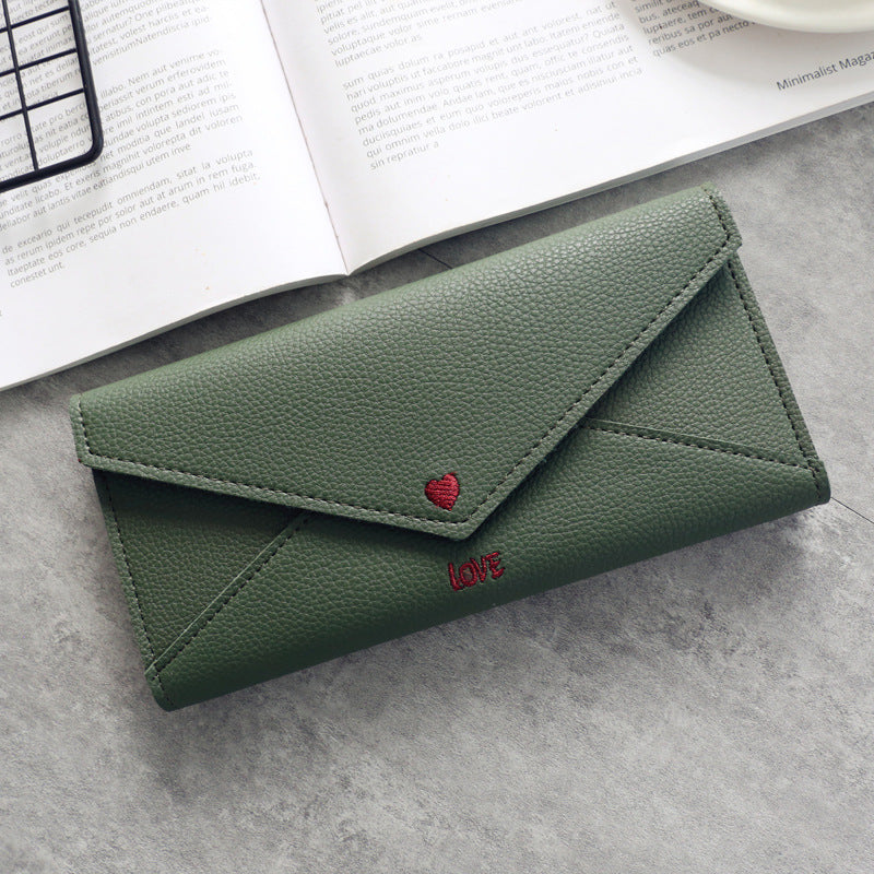 Women's Heart-Shaped Embroidery 2-Fold Wallet