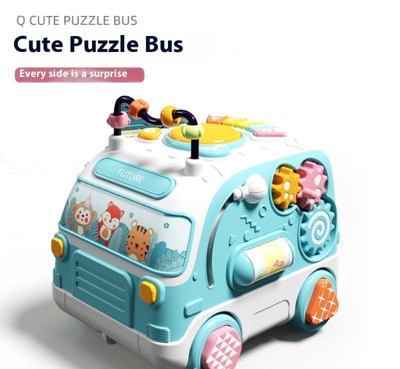 Fun Puzzle Bus Early Education Children Enlightenment Electric Sound And Light Universal Toy Car