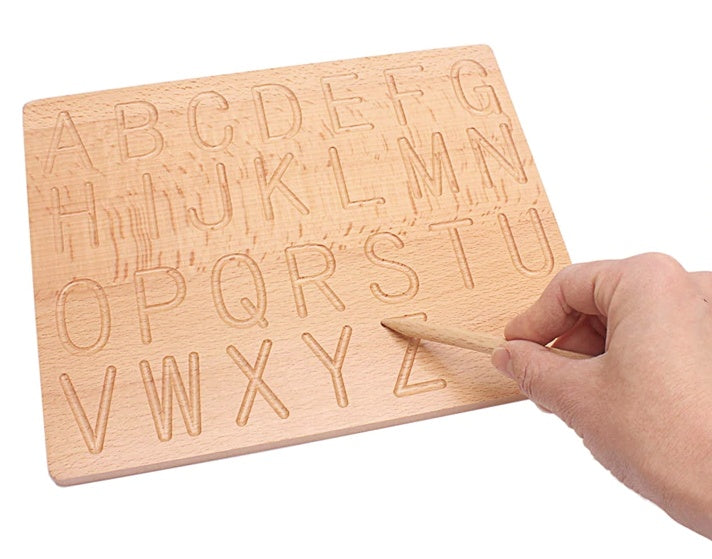 Wooden concave-convex groove calligraphy board Early education Montessori numbers and letters geometry beech braille board