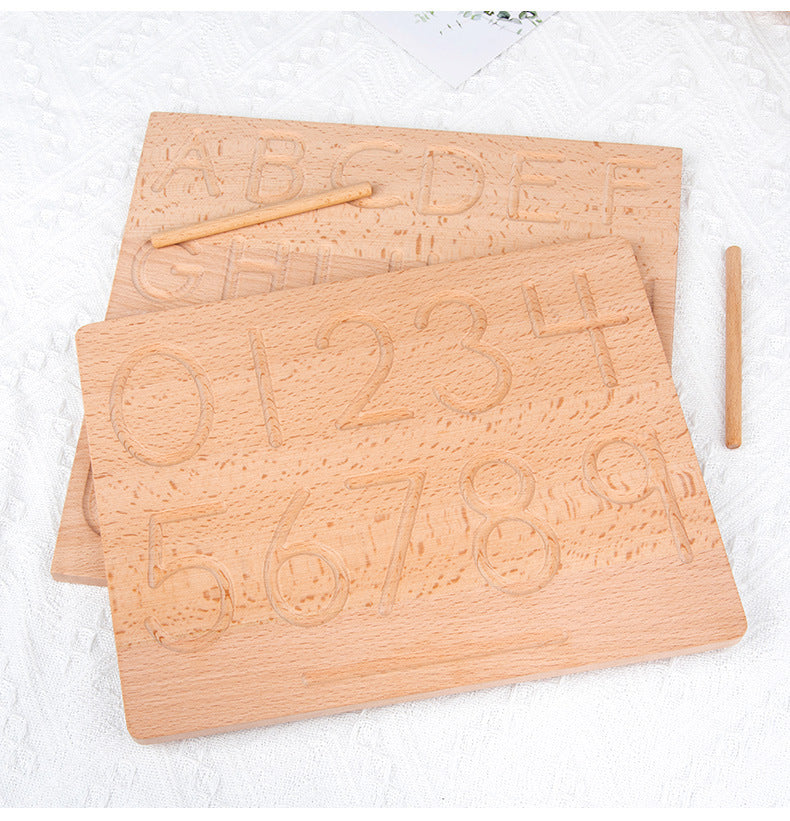 Wooden concave-convex groove calligraphy board Early education Montessori numbers and letters geometry beech braille board Digital