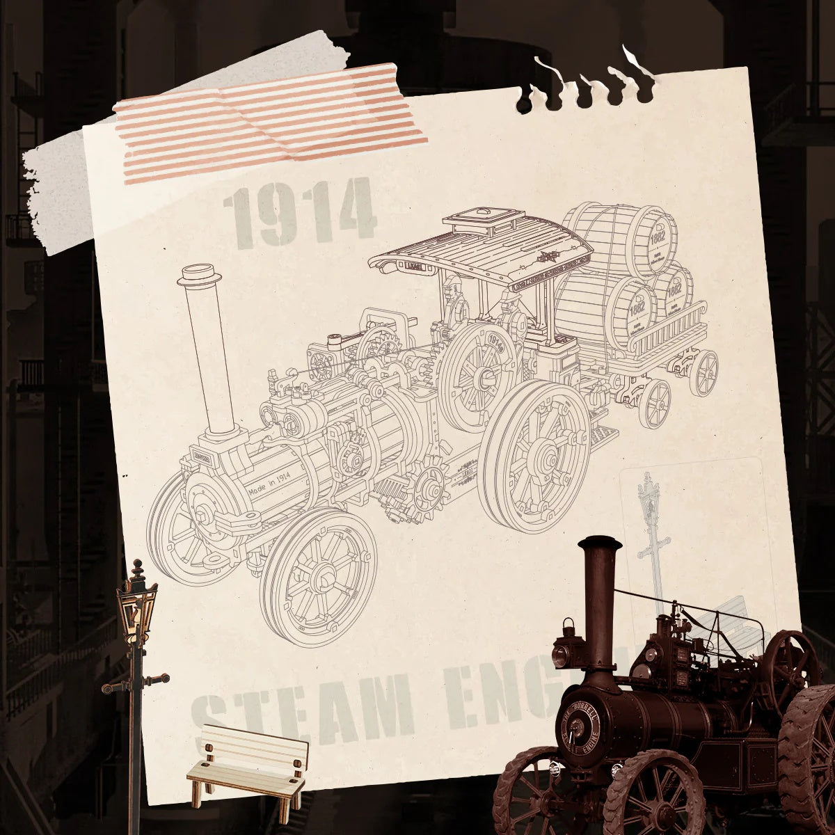 ROKR Steam Engine Mechanical 3D Wooden Puzzle