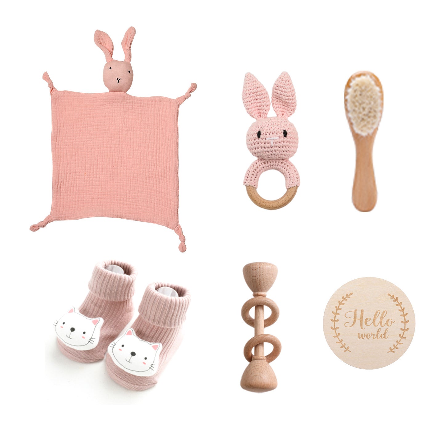 Infant Comfort Rattle Rabbit Bath Towel Gift Set Pink