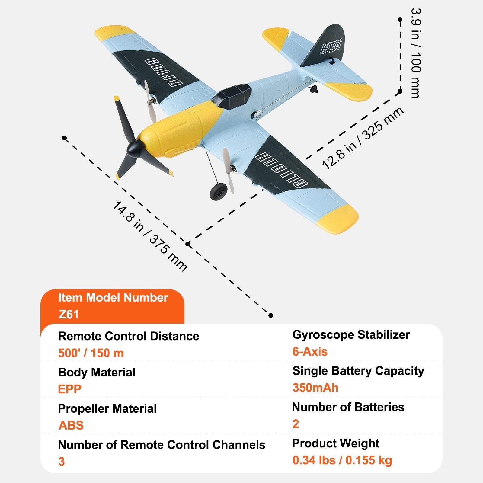 VEVOR RC Airplane WWII Fighter EPP Foam RC Plane Toy With 2.4 GHz Remote Control