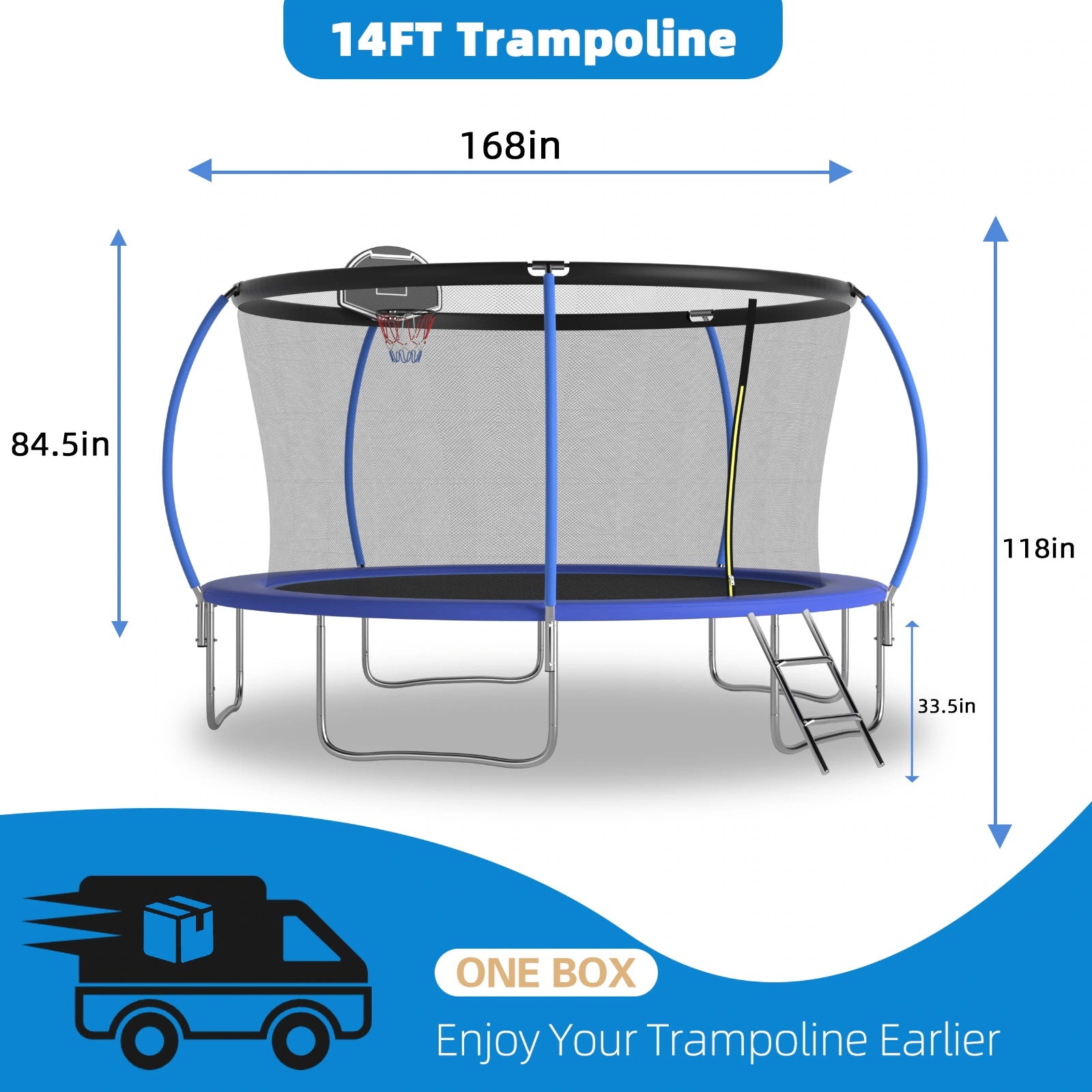 14 FT TRAMPOLINE PUMPKING STYLE WITH BASKETBALL HOOP