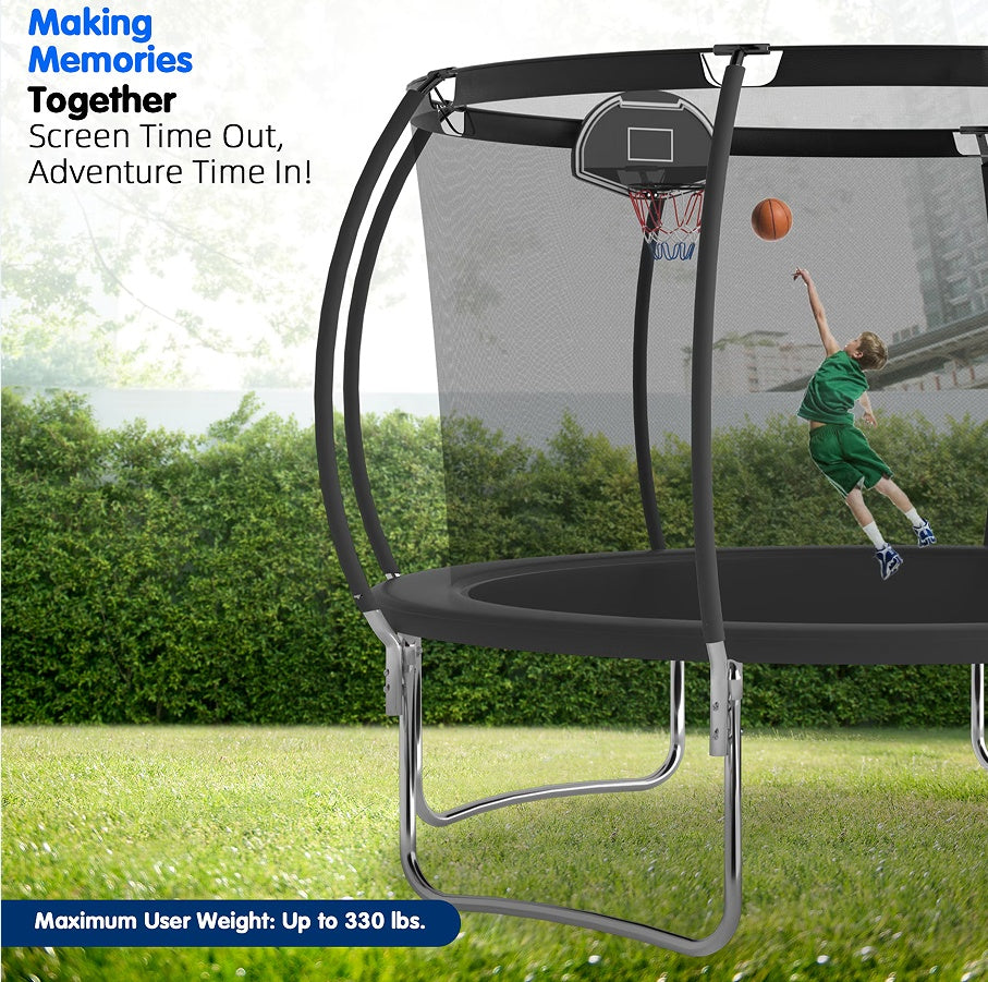 14 FT TRAMPOLINE PUMPKING STYLE WITH BASKETBALL HOOP