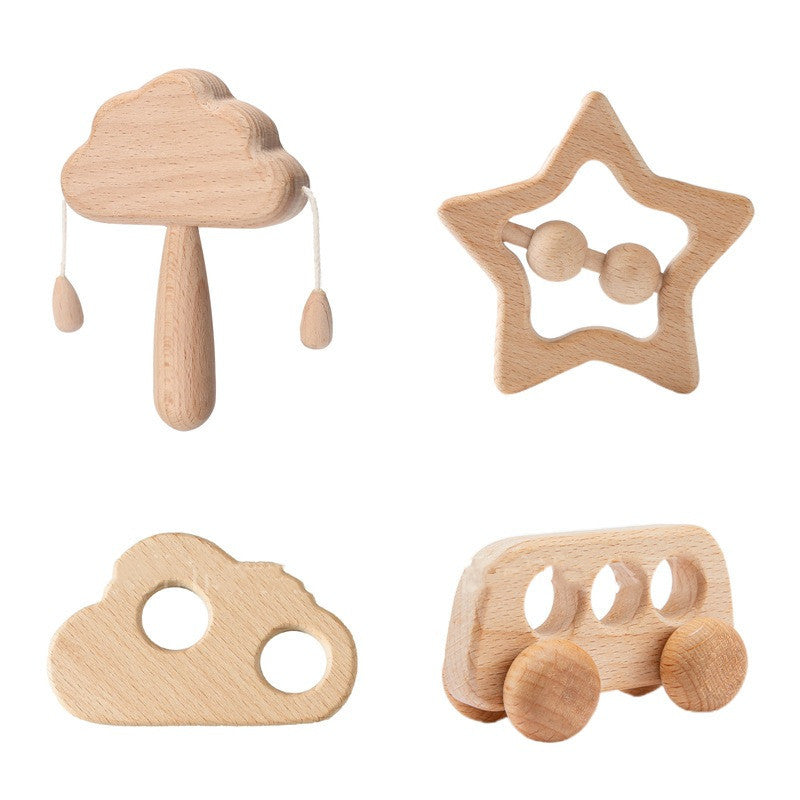 Wooden Cloud Rattle Set Infant Montessori Early Education Toys Set 4
