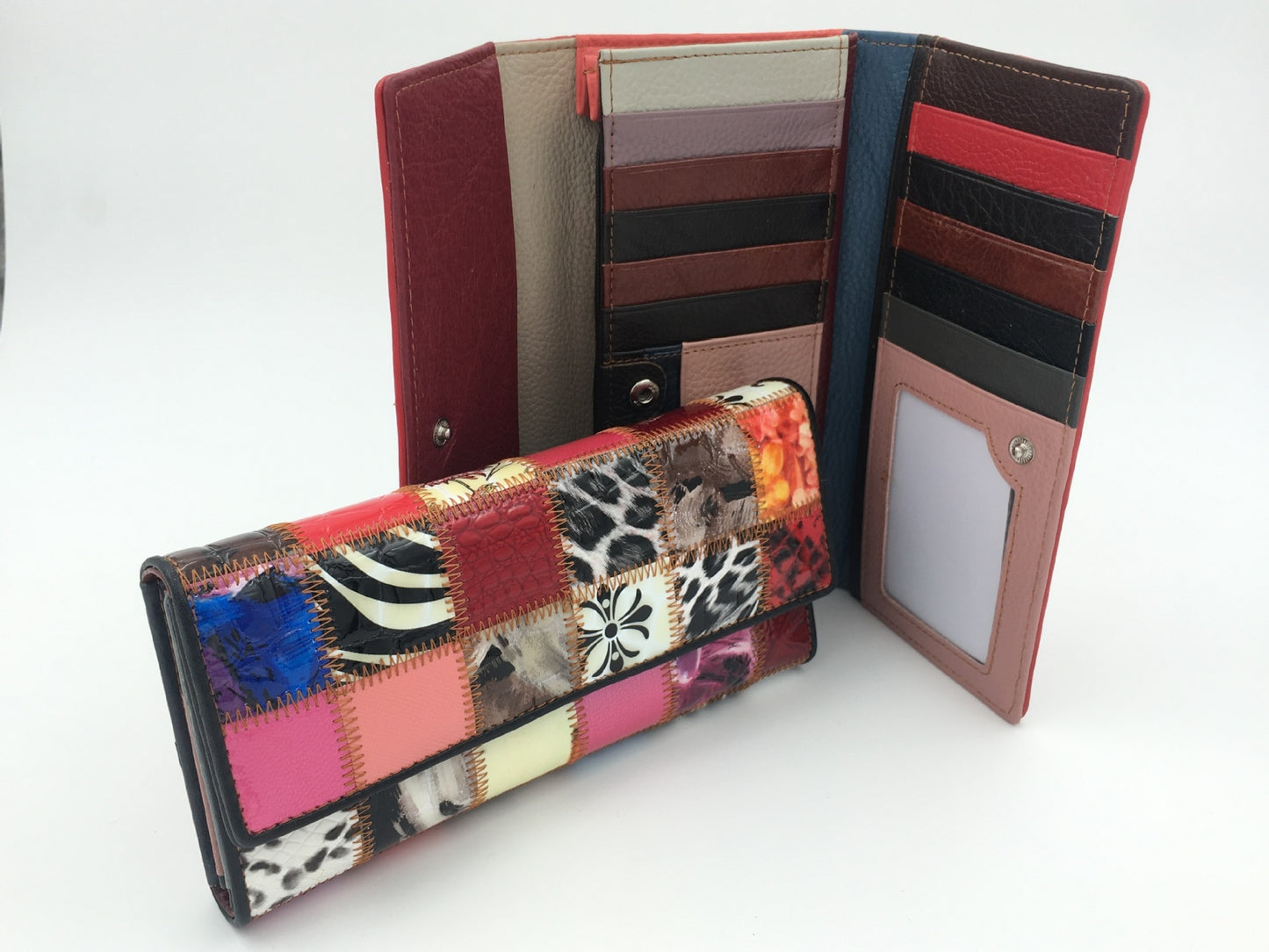 Women's Patchwork Leather Wallets Trendy Boho Styles