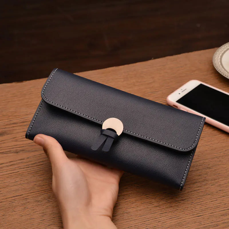 Three-Fold Buckle Long Wallet