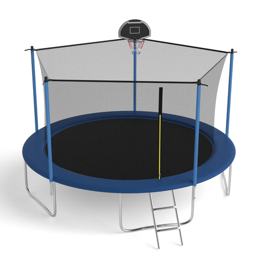 14 FT TRAMPOLINE INSIDE SAFETY NET WITH BASKETBALL HOOP