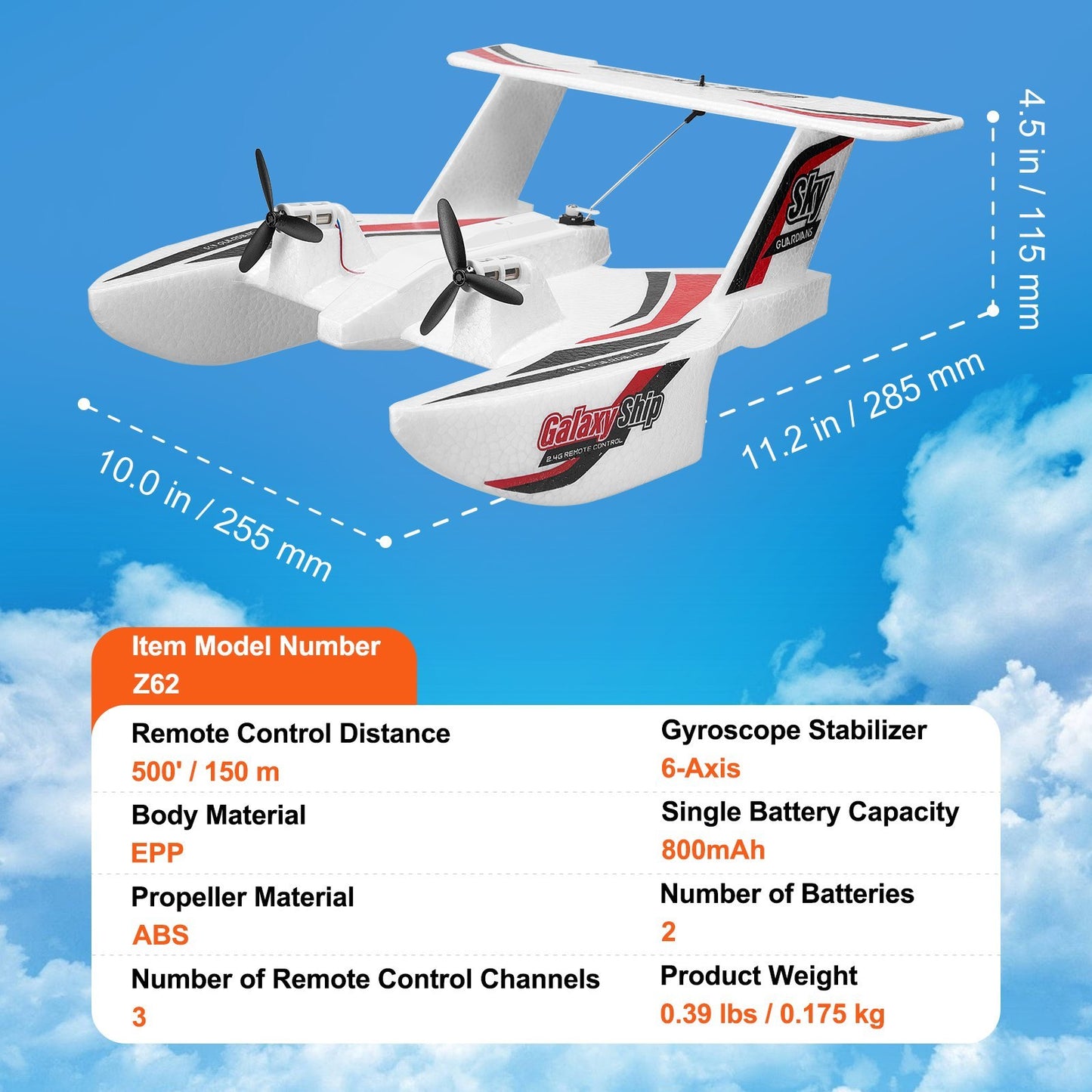 VEVOR RC Airplane Amphibious EPP Foam RC Plane Toy With 2.4 GHz Remote Control