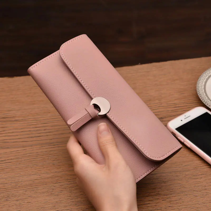 Three-Fold Buckle Long Wallet