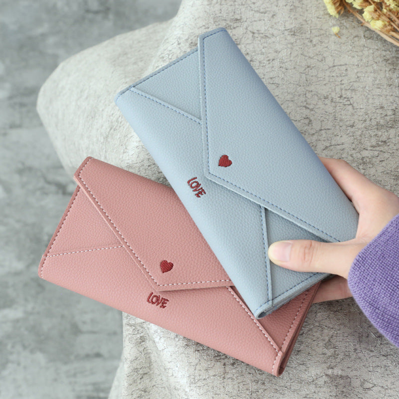 Women's Heart-Shaped Embroidery 2-Fold Wallet