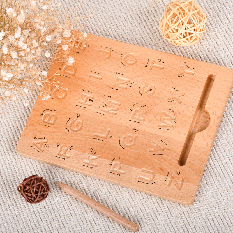 Montessori English Alphabet Board Number Solid Wood Groove