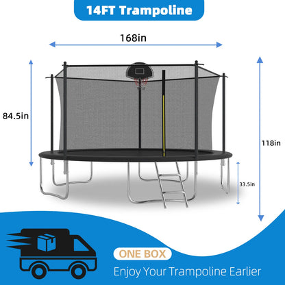 14 FT TRAMPOLINE PUMPKING STYLE WITH BASKETBALL HOOP