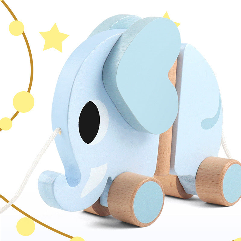 Wooden Elephant Pull-Along Train Set Baby Elephant trailer
