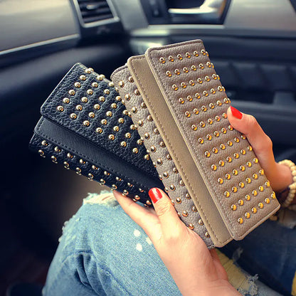 Women's Three-fold Wallet with Rivet Design
