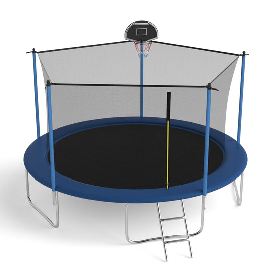 14 FT TRAMPOLINE INSIDE SAFETY NET WITH BASKETBALL HOOP