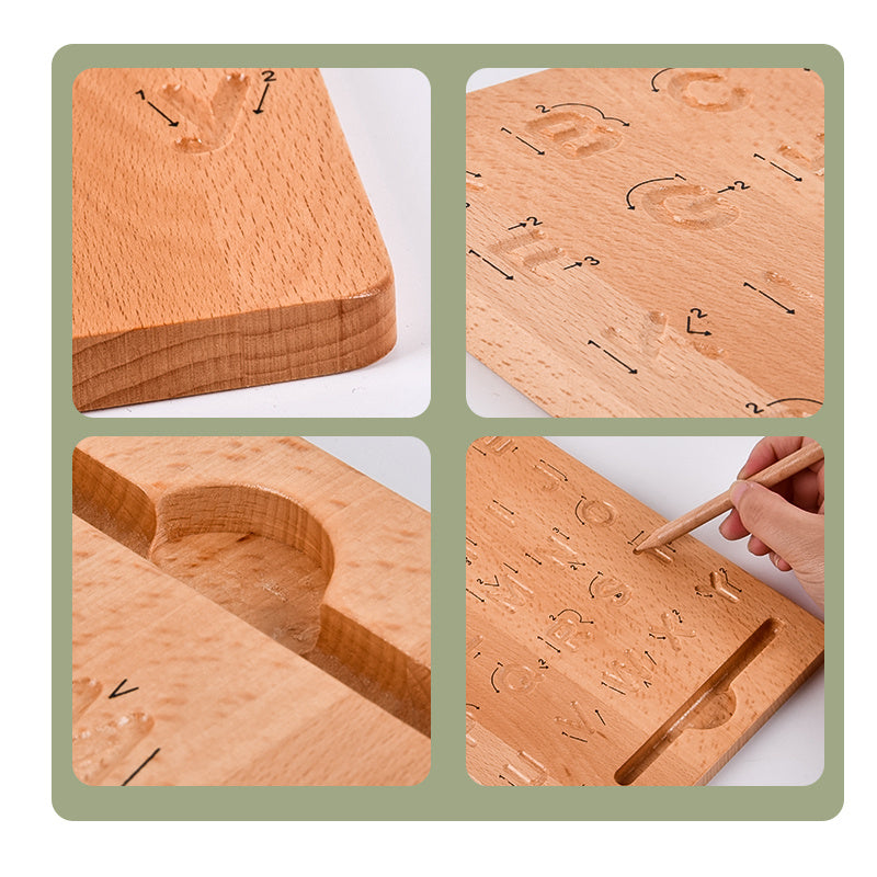 Montessori English Alphabet Board Number Solid Wood Groove