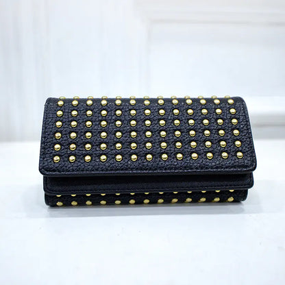 Women's Three-fold Wallet with Rivet Design
